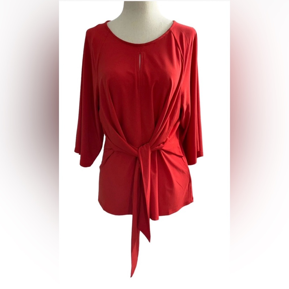 Nine West Orange Tie Front 3/4 Sleeve Top in Large
